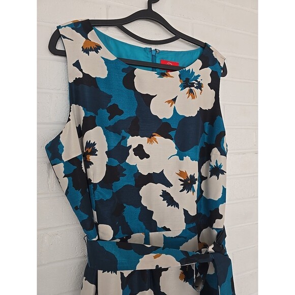 Oscar De La Renta Dress Size 16 Floral Blue Sleeveless Vintage Hawaiian MuMu - Picture 3 of 16